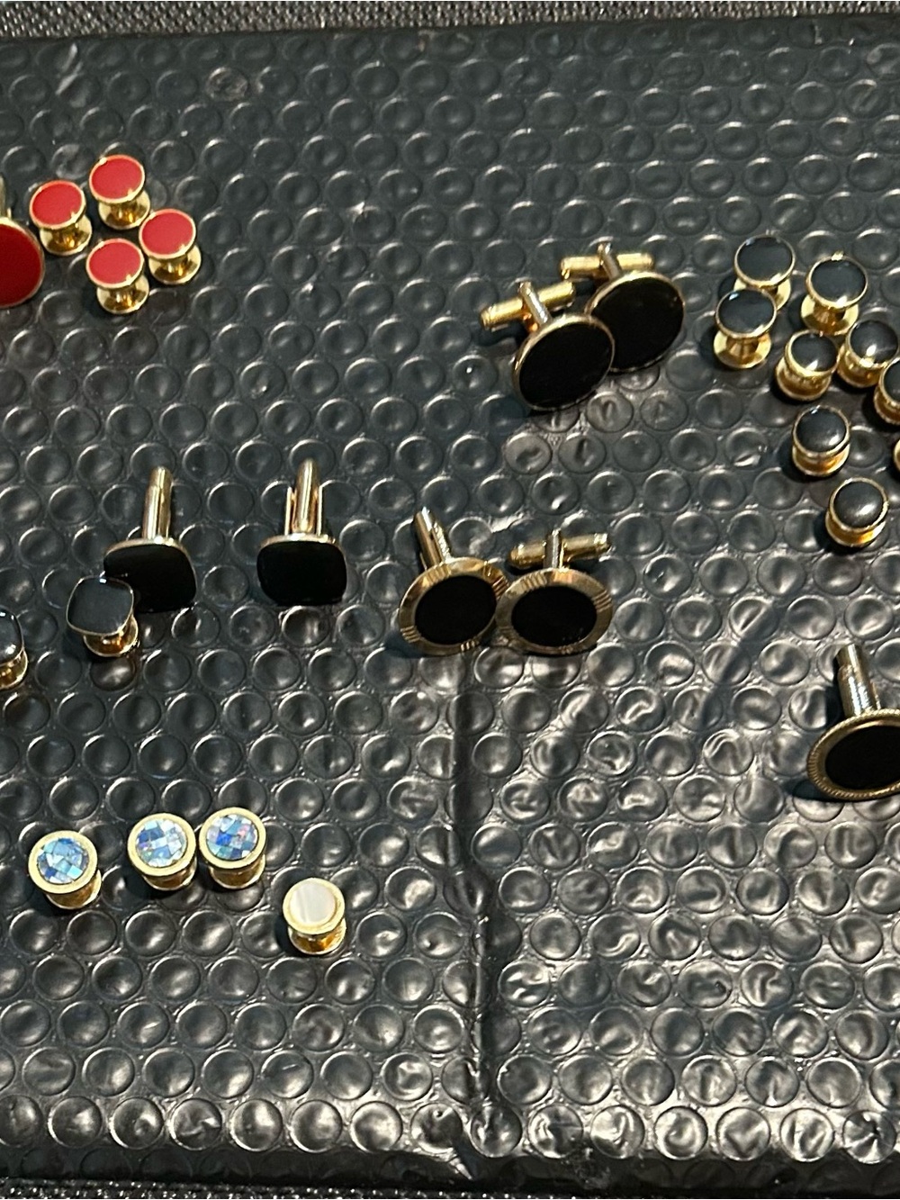 Gold-Tone Black center Cufflinks and Studs Set -